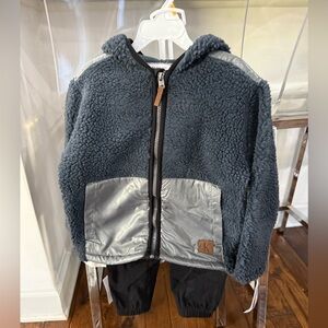 NWT: Calvin Klein Jeans Boys 3pc Charcoal Fleece Jacket shirt and pants